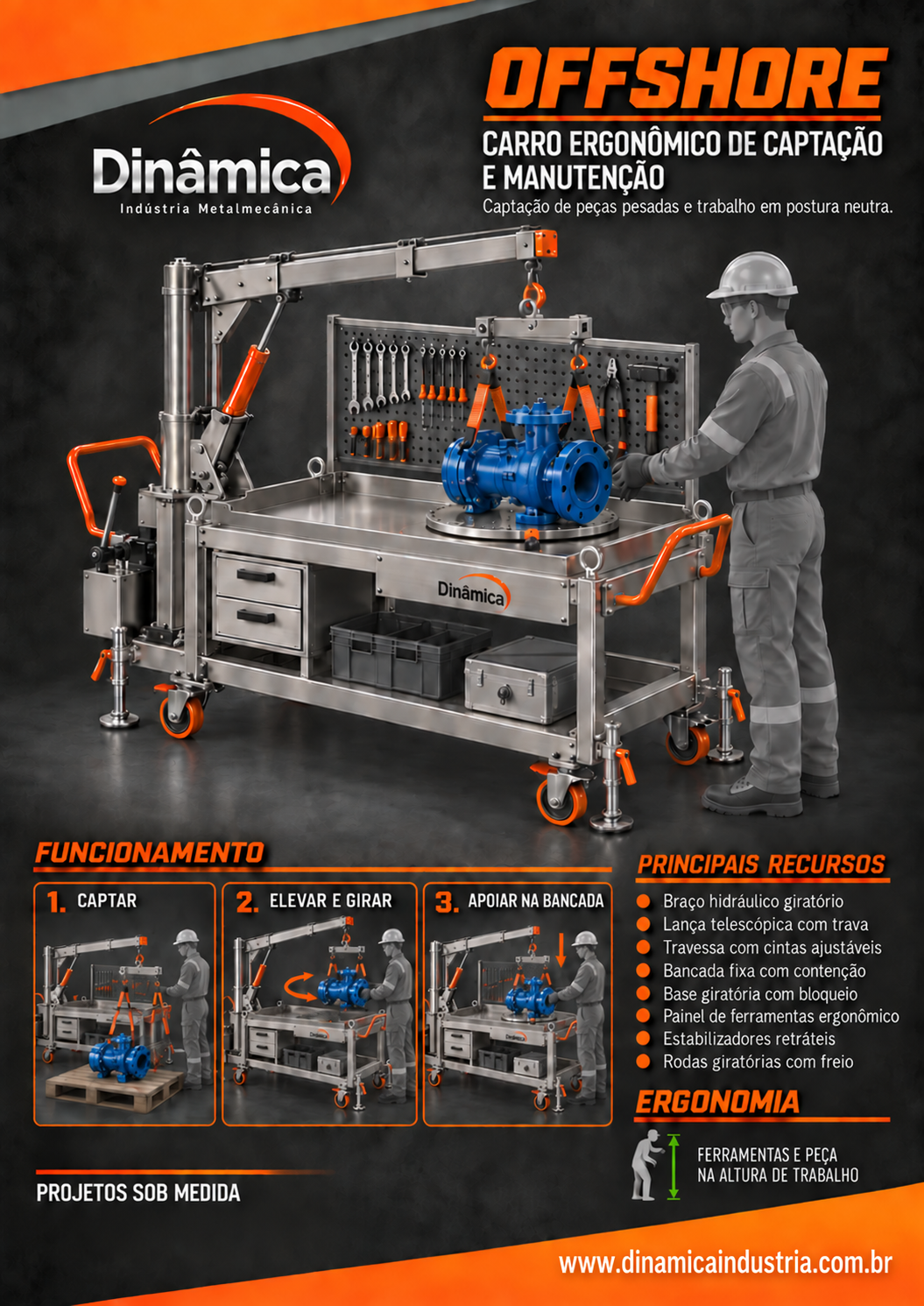 Carro ergonômico de captação e manutenção offshore